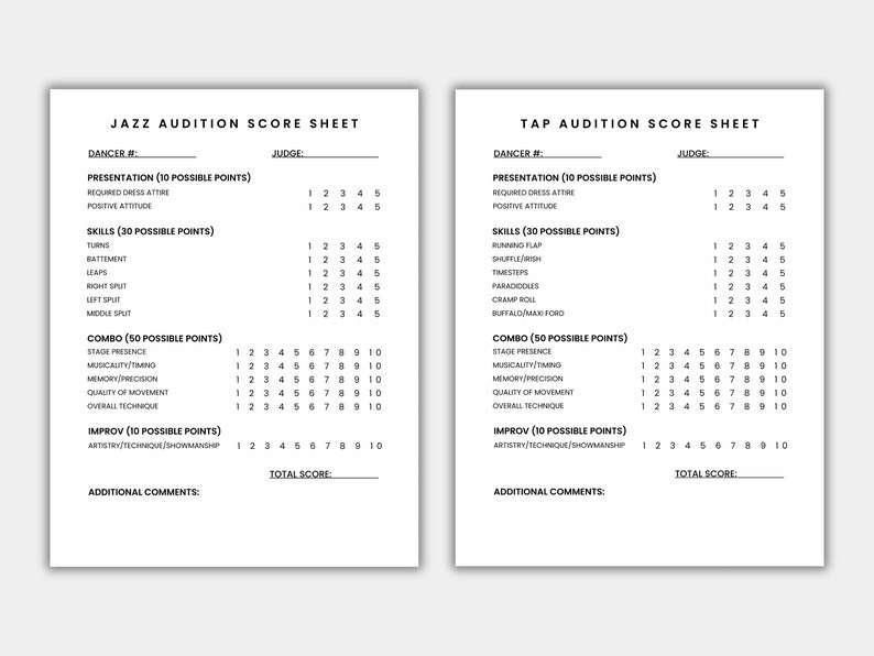 Dance Audition Score Sheet | Dance Team Score Sheet | Dance Competition ...