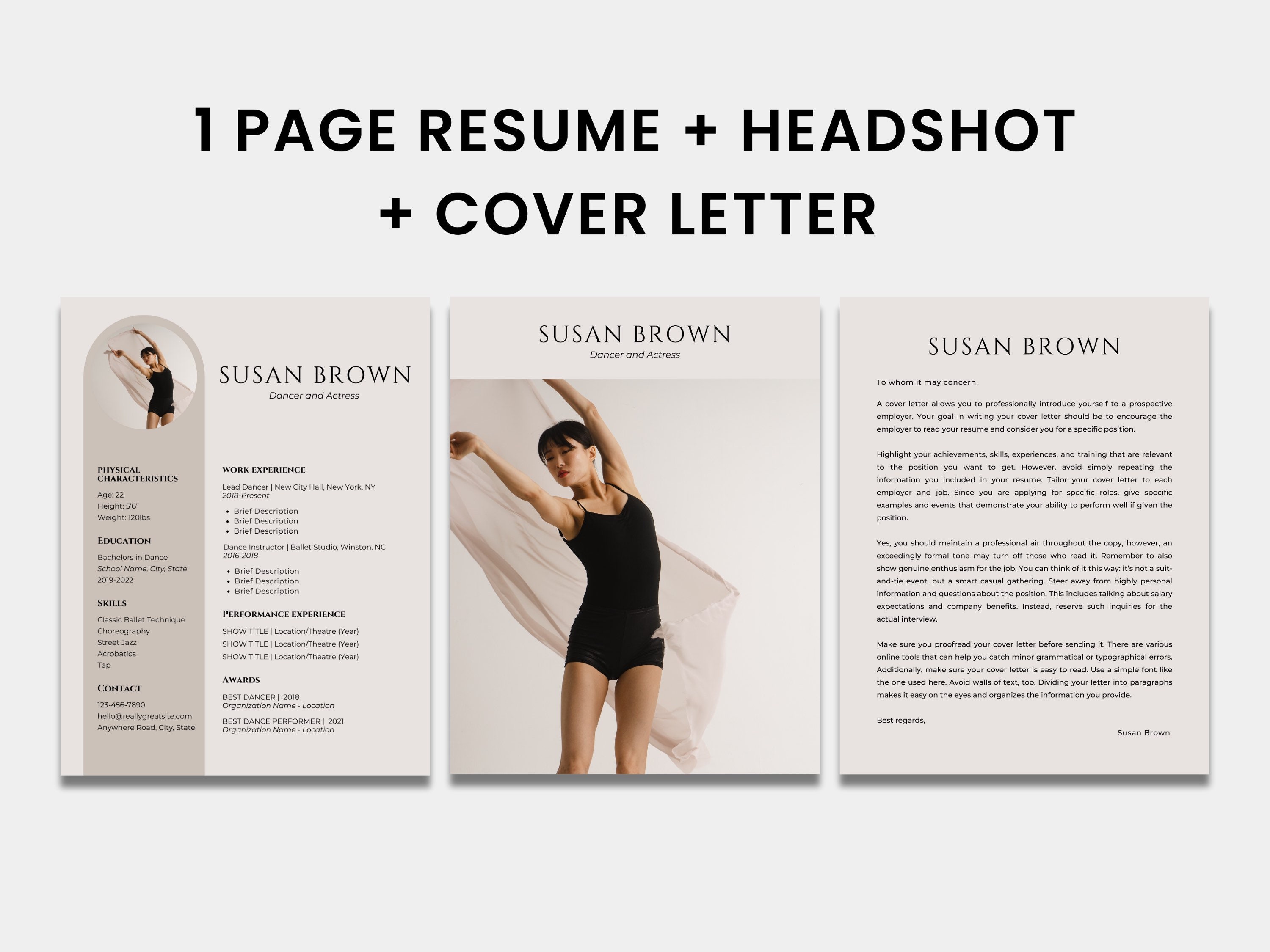 Dance Audition Resume Template for Canva Audition Headshot and Cover Dance Audition Resume Template for Canva Audition Headshot and Cover