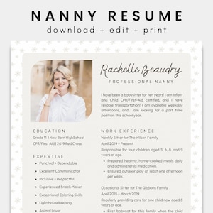 Modello di curriculum per tata Canva / Babysitter / Assistenza all&#39;infanzia / Badante / Modello di lettera di presentazione / Curriculum vitae modificabile e stampabile / Au Pair / Estetico