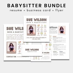 Pacote de carreira de babá - currículo, CV, cartão de visita e modelo de panfleto Canva | Babá | Cuidados infantis | Cuidador | Au Pair | Estética