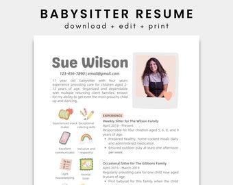 Babysitter Resume Canva Template | Nanny Resume | Childcare Resume | Caregiver Resume