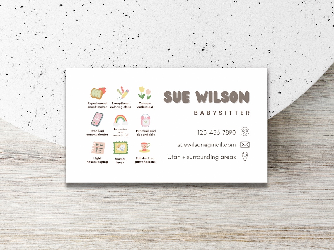 Babysitter Business Card Canva Template Nanny Business Card Childcare
