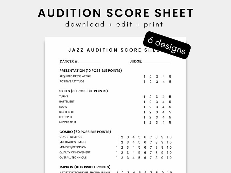 Dance Audition Score Sheet Dance Team Score Sheet Dance Competition