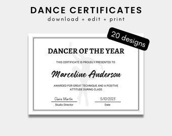 Dance Award Certificates Bundle | Dance Team Certificates | Certificate Template | Personalized Award | Printable Certificate | Aesthetic