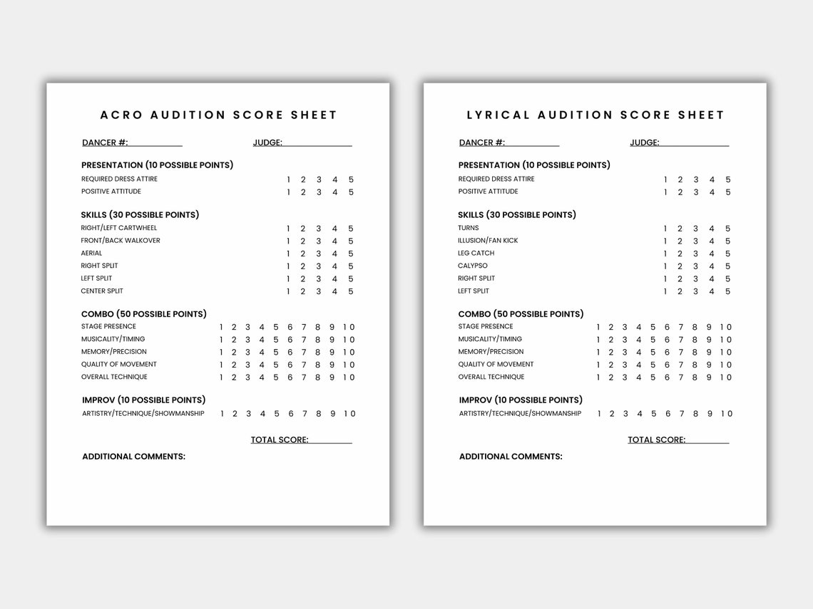 Dance Audition Score Sheet Dance Team Score Sheet Dance Competition Dance Audition Score Sheet Dance Team Score Sheet Dance Competition
