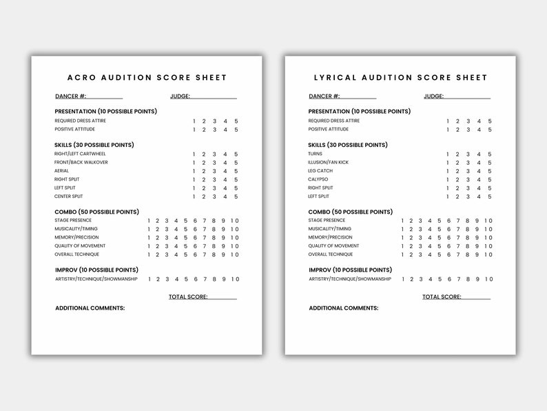 Dance Audition Score Sheet Dance Team Score Sheet Dance Competition Dance Audition Score Sheet Dance Team Score Sheet Dance Competition