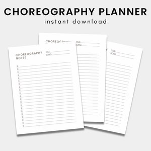 Dance Choreography Planner Printable Sheets | Dance Organization | 8 Count Notes | Dance Team Choreographer Notes | Cheer Planning