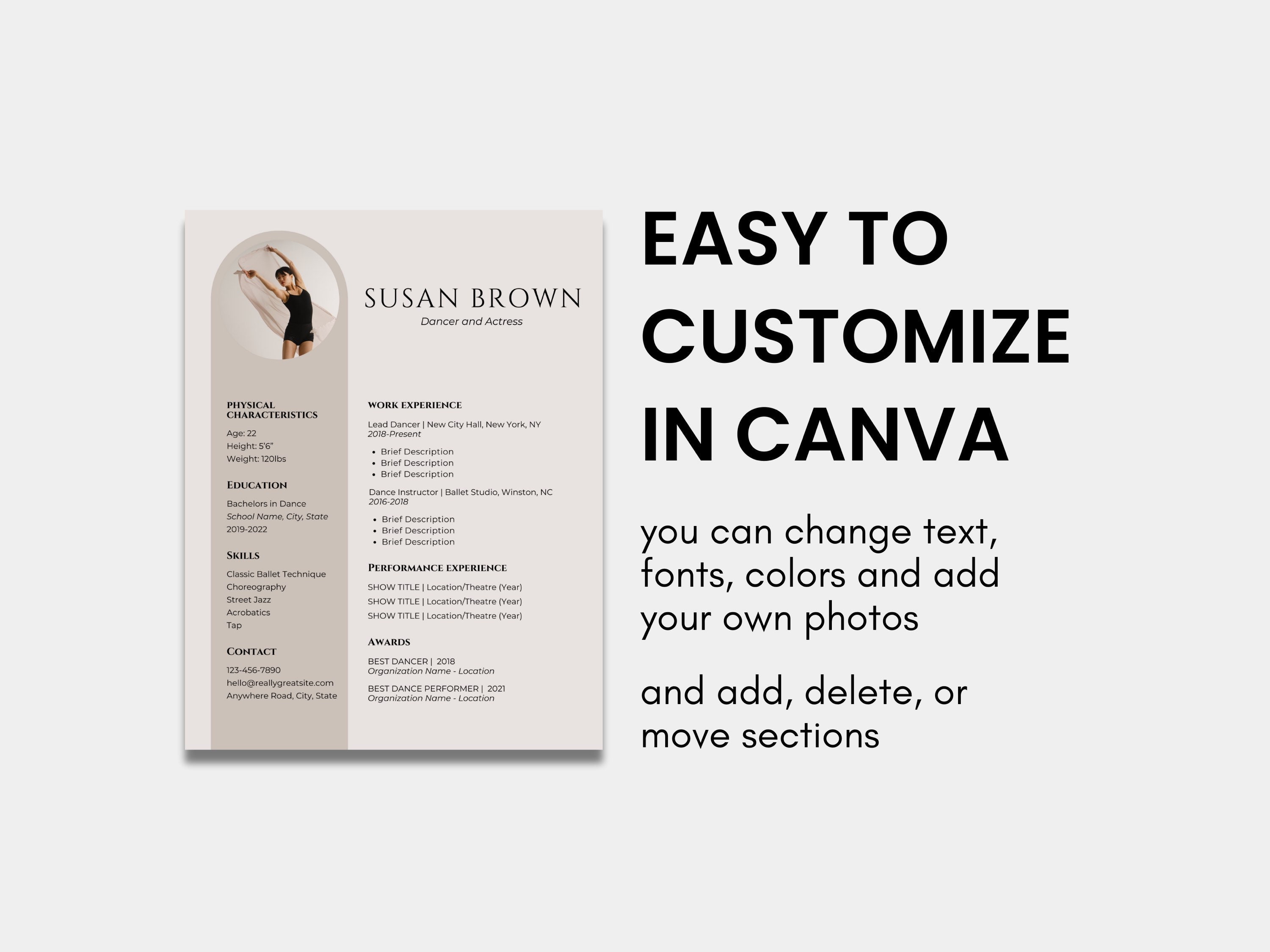Dance Audition Resume Template for Canva Audition Headshot and Cover Dance Audition Resume Template for Canva Audition Headshot and Cover