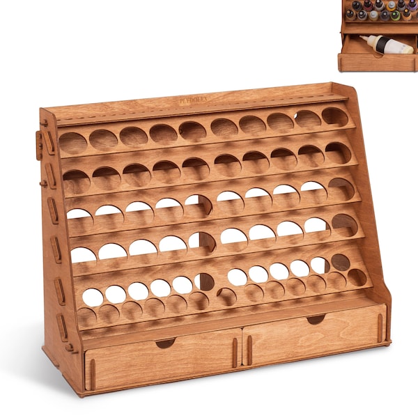 Paint Rack Organizer with 65 Holes of 2 Sizes for Miniature Paint Set - Wall-mounted Wooden Craft Paint Storage Rack - Craft Paint Holder