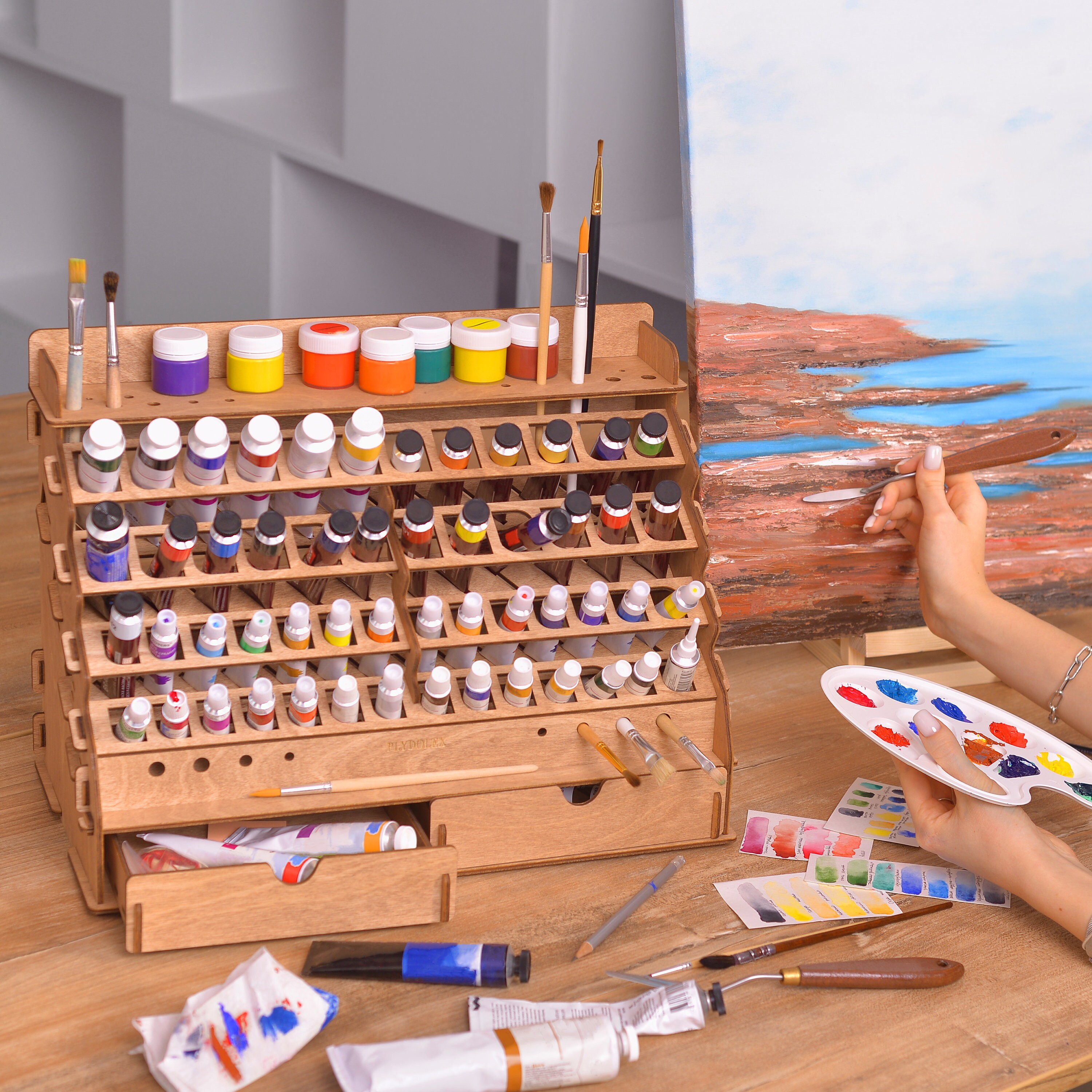 Organisateur de tubes de peinture modulaire Support pour tubes de peinture  adapté aux peintures à l'huile, à l'aquarelle et à l'acrylique pour 52  bouteilles et 22 pinceaux -  France