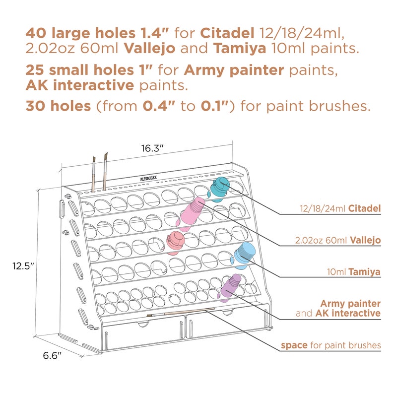 Warhammer Paint Rack Organizer With 65 Holes of 2 Sizes for Miniature ...