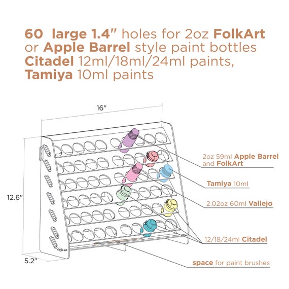 Plydolex Citadel Paint Rack Organizer with 60 Holes for Miniature Paint Set - Wall-Mounted Wooden Craft Paint Storage Rack - Craft Paint Holder Rack