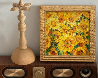 Impasto Original Oil Painting: Golden Sunflower Field - Small Living Room Floral Decoration