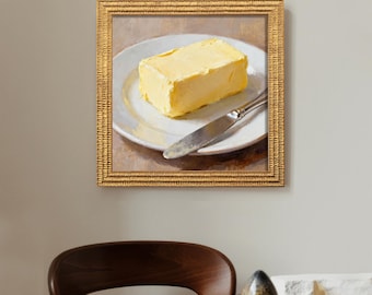 Original Hand-painted Food Oil Painting - A Piece of Butter - Small Painting for Kitchen Decor