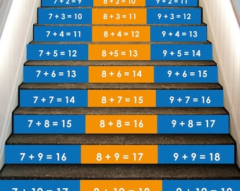 Math Facts Addition Stair Decals, Stairs decal School Decor