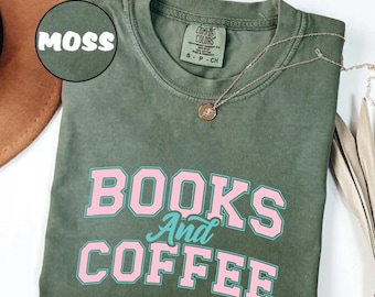 Comfort Colors® Books and Coffee Shirt, Gift for Book Lover, Bookish T-Shirt, Reading Shirt, Bookworm Gift, Book Lover Shirt, Bookish Gift
