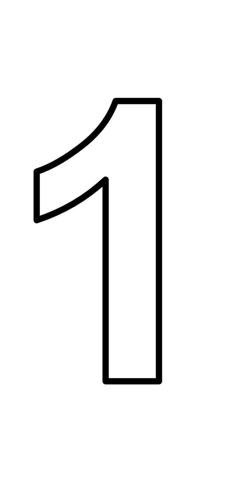 Pode incluir: Um contorno preto e branco do n&uacute;mero um. O n&uacute;mero &eacute; desenhado em um estilo negrito e de desenho animado.