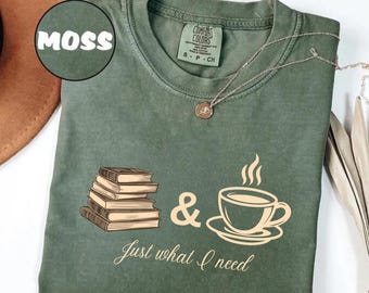 Comfort Colors® Books and Coffee Shirt, Gift for Book Lover, Bookish T-Shirt, Reading Shirt, Bookworm Gift, Book Lover Shirt, Bookish Gift