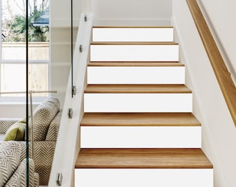 Modern White Stair Riser Decals - Peel and Stick Vinyl Strips