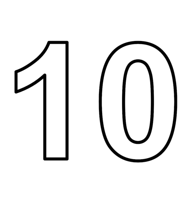 Pode incluir: Uma ilustra&ccedil;&atilde;o em preto e branco do n&uacute;mero 10.