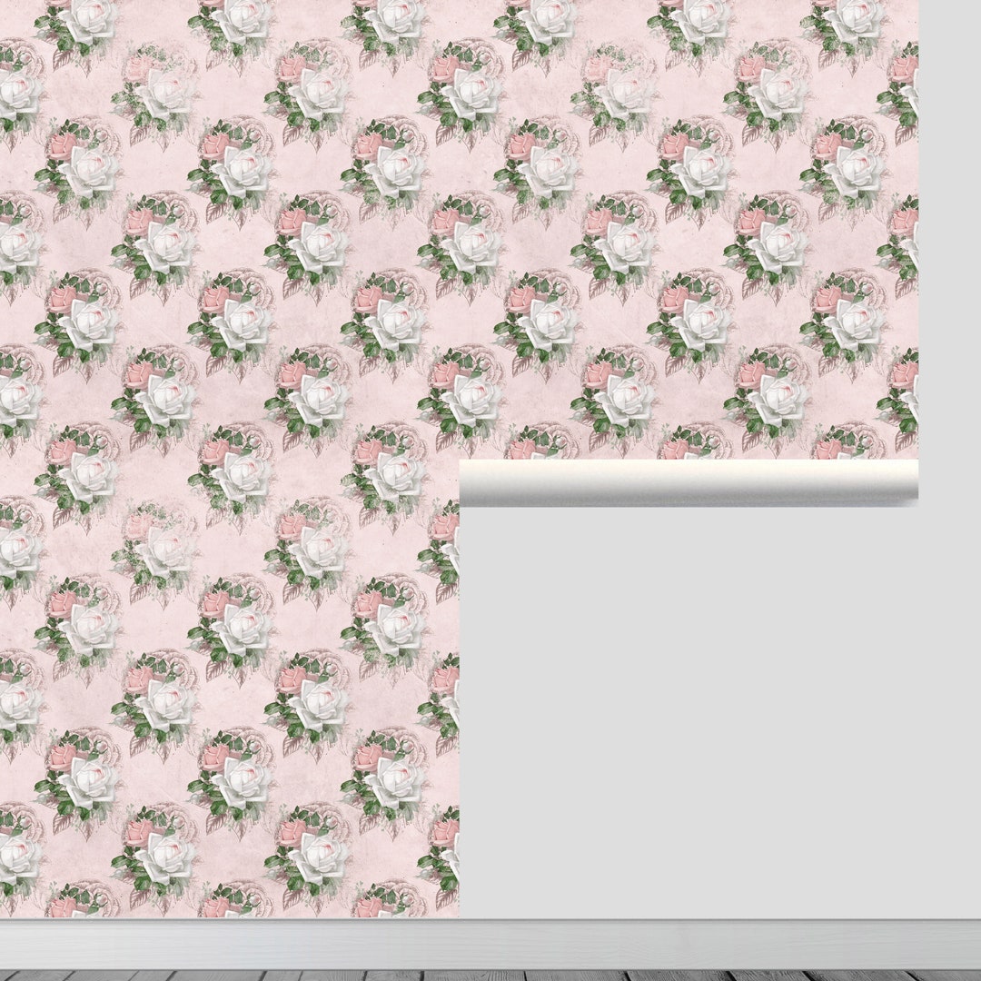 Pinkwhite Floral Wallpapers, Modern Vinyl Peel and Stick Removable