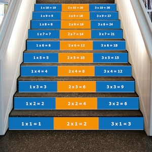 Wiskundeschooldecor, vermenigvuldiging van wiskundige feiten, wiskundestickers voor trappen, trapborden voor school, trapsticker schooldecor