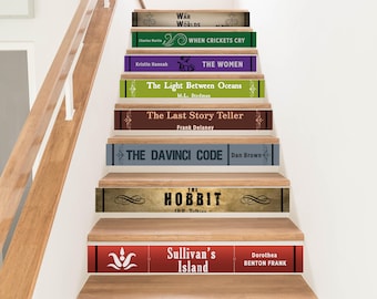 All-In-One Book Stair Decal, Fully Custom, Any Book Spine, Book Decor, Stair Sticker, Book Art, Priced Per Stair