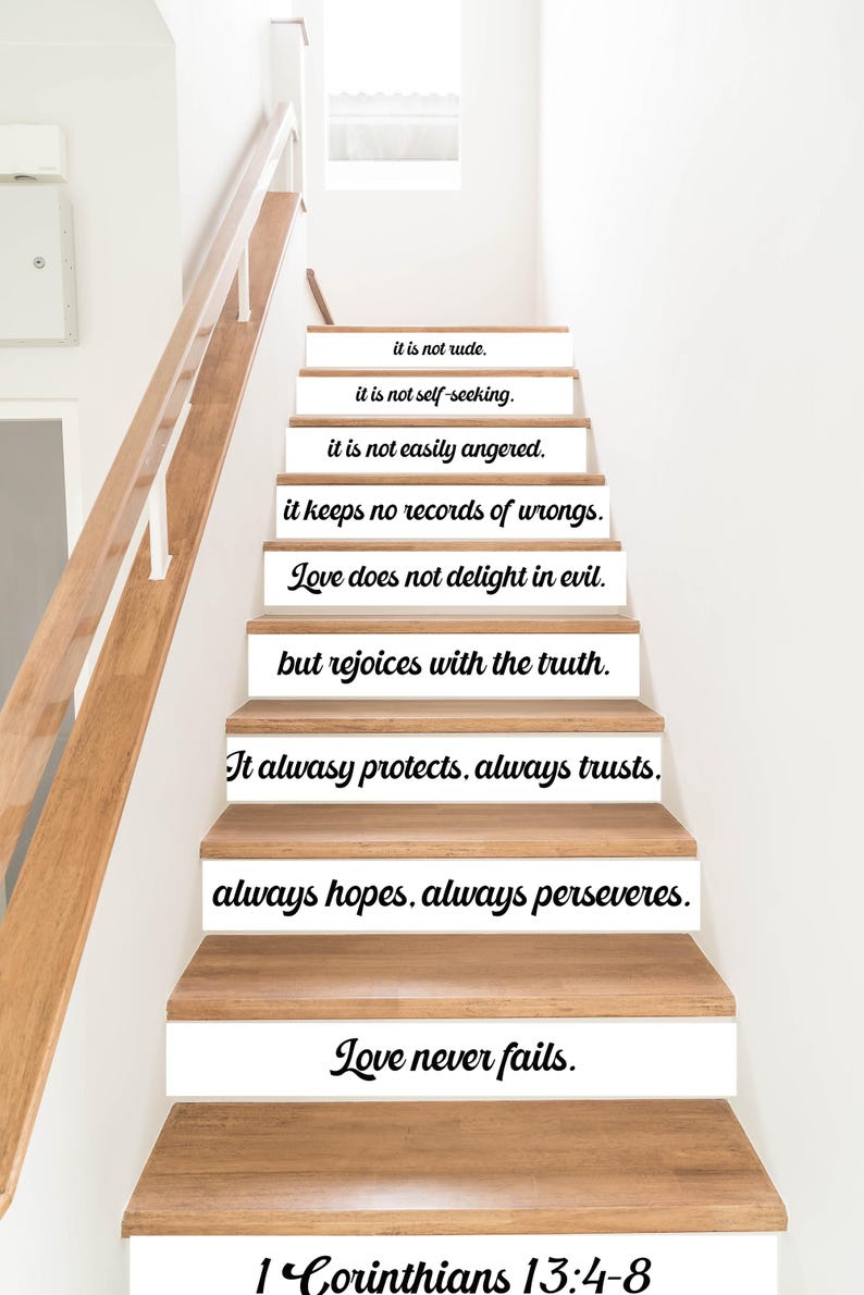 Stair Riser Quotes Stair Decals - Stair Stickers - Stair Quote Decals - Corinthians Decals ...