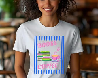 Books and Coffee Shirt, Comfort Colors® Book Shirt, Gift for Book Lover, Bookish TShirt, Reading Shirt, Bookworm Gift, Book Lover Shirt