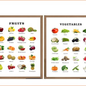 Obst und Gemüse druckbares Set, Lernressource, Wandbild, Schule, Vorschule, Klassenzimmer Poster, digitaler Download, lehrreich, Diagramm