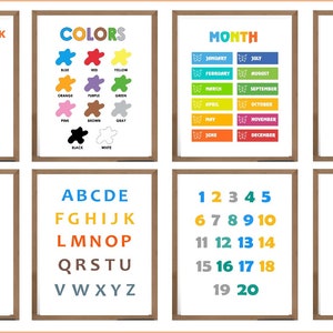 Bildung Poster - Monate - Tage - Zahlen - ABC Alphabete - Farben - Formen - Arbeitsblatt - Klassenzimmer Arbeitsblatt - DIGITALE DATEI