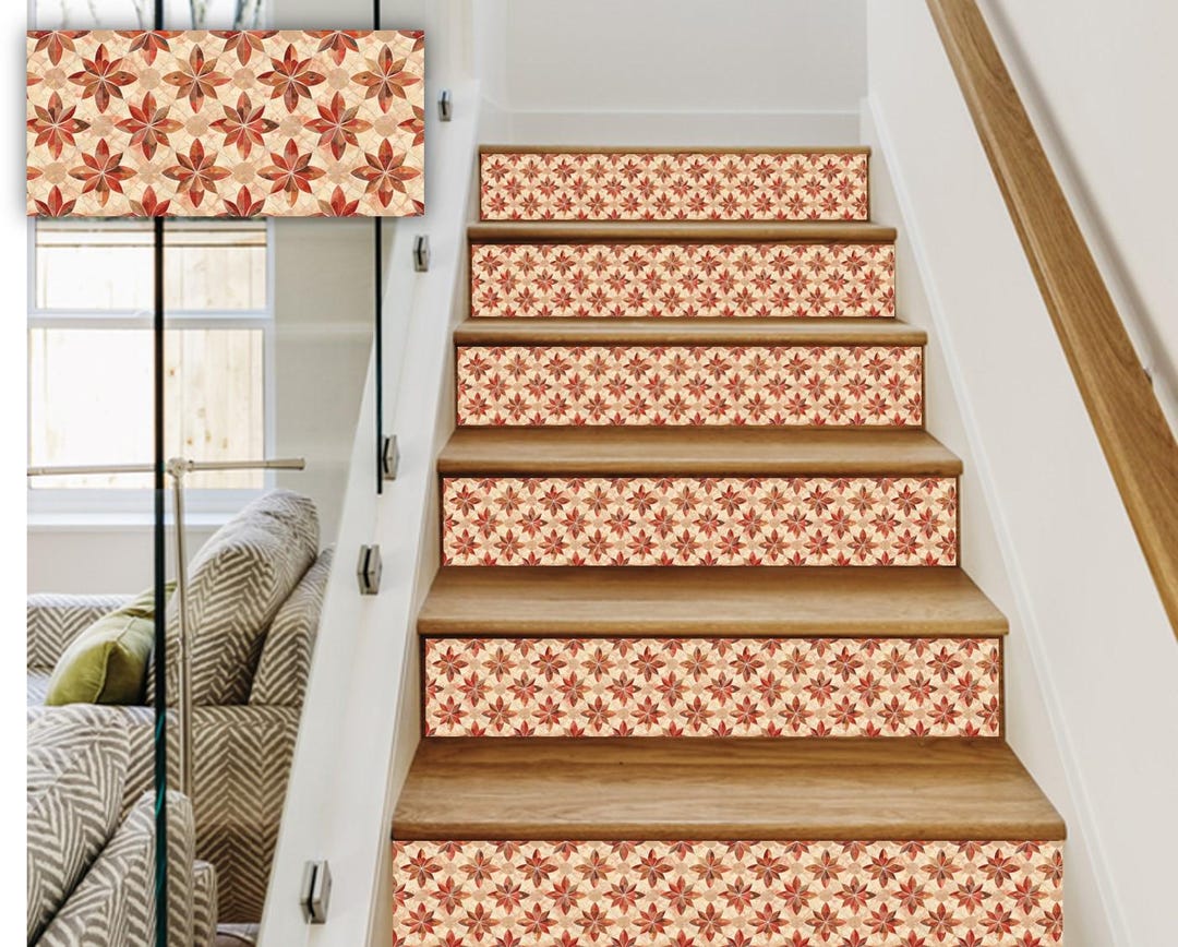 Mosaic Riser Rustic Seamless Mosaic Removable Stair Riser Decals, Vintage Stone and ...