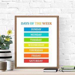 Bildung Poster - Wochentage Printable - Homeschool - Druck Bunte Klassenzimmer Kunst - Arbeitsblatt - Klassenzimmer Arbeitsblatt - DIGITALE DATEI
