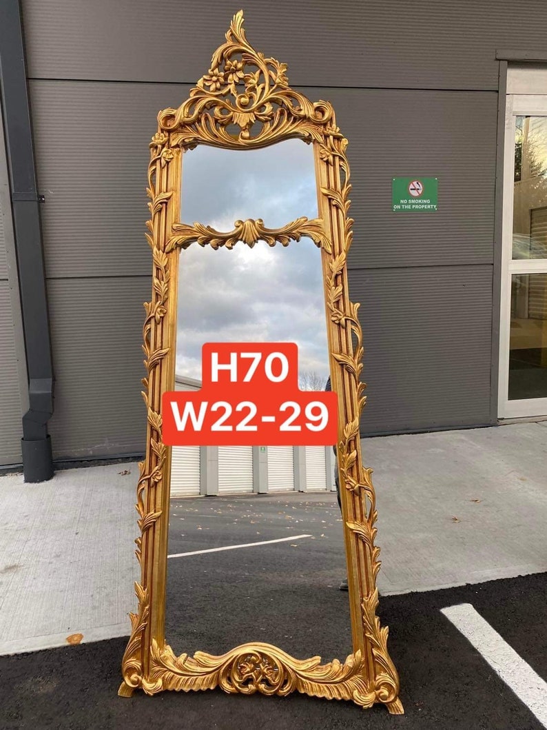 Gold Wall Floor Mirror Italian Vintage Style Handmade Carved Etsy