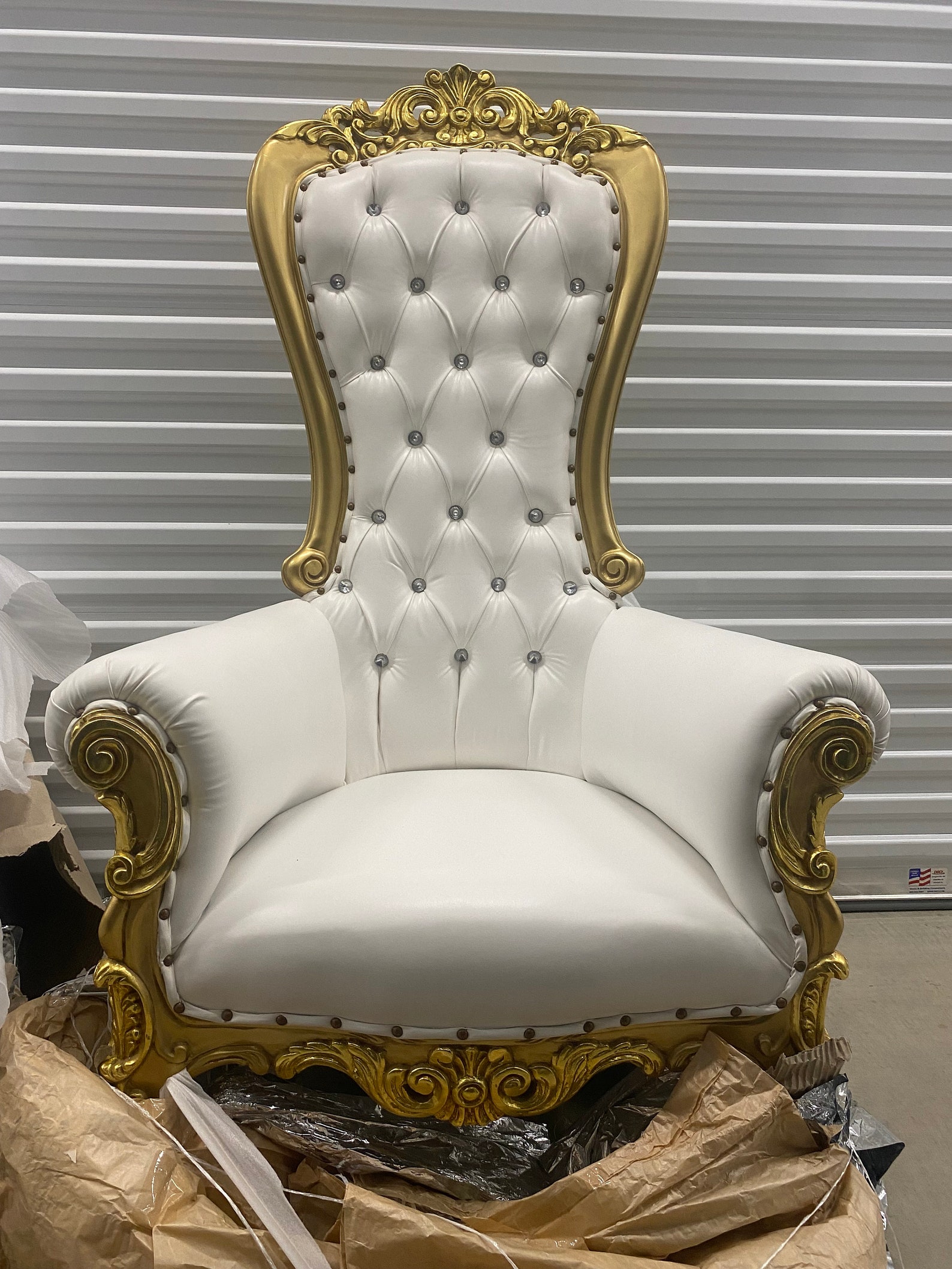 Throne Chair Golden Trim Tufted. Wedding Quinceañera Birthday Party