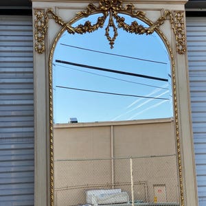 Louis XVI Style Trumeau Floor Mirror: Handmade Gold Leaf Wooden Frame