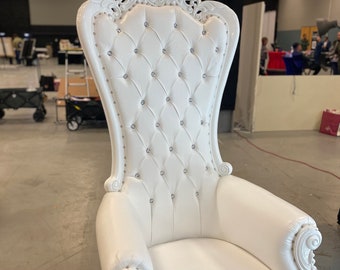 White Throne Chair for Sale. Party. Foyer Lobby. Handmade Vinyl Upholstery Wedding Birthday Sweet 16 Quinceanera Graduation Ornate Frame Etsy