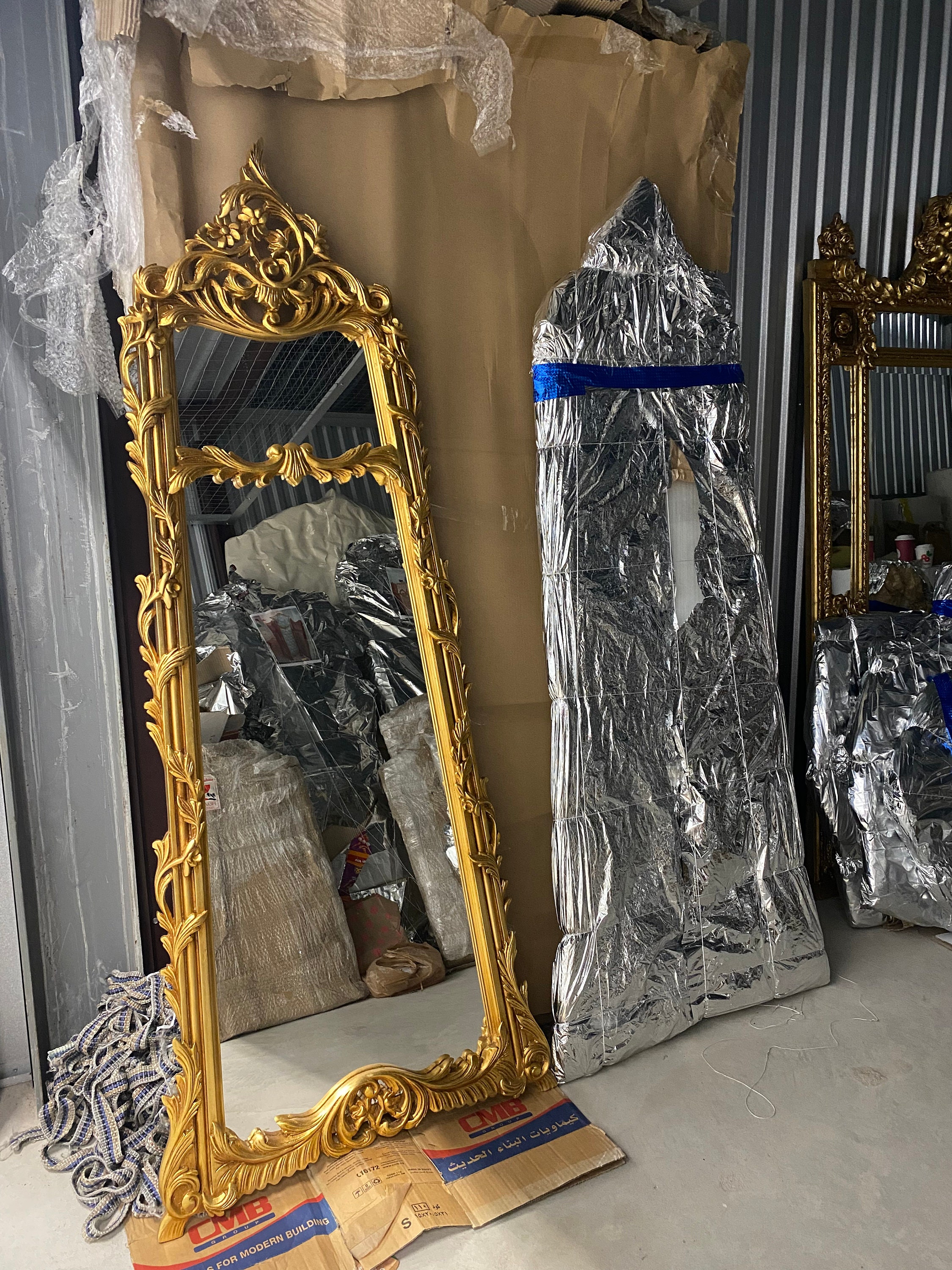 Gold Wall Floor Mirror Italian Vintage Style Handmade Carved Wooden Frame Gold Leaf Vertical