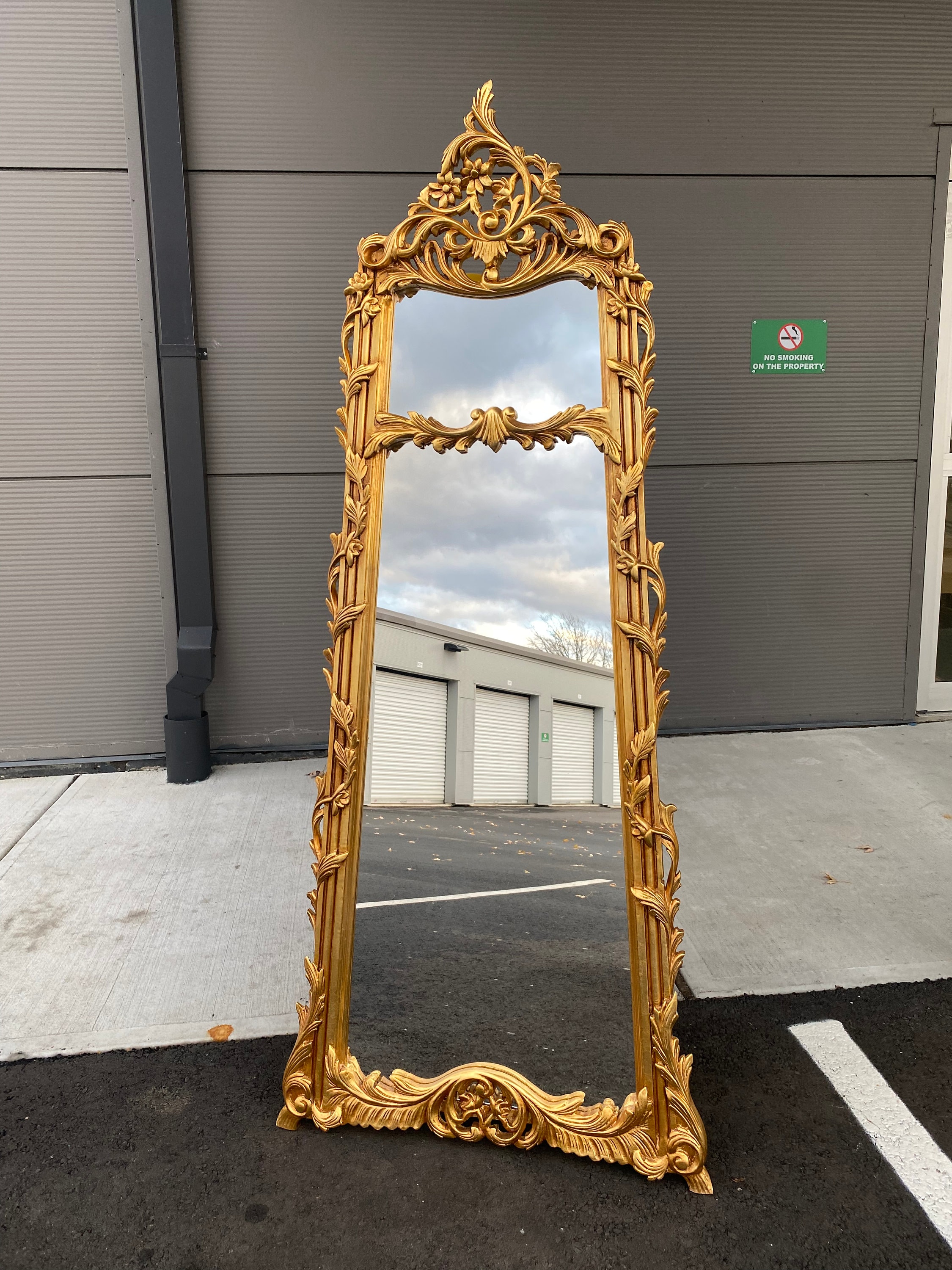 Gold Wall Floor Mirror Italian Vintage Style Handmade Carved Wooden Frame Gold Leaf Vertical