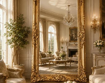 Grand Baroque Style Gold Leaf Ornate Wall/Floor Mirror Dining-Living-Bedroom Spa