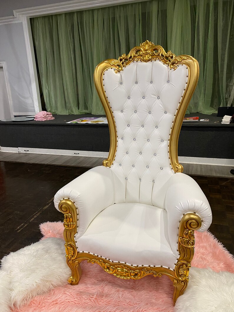 Golden Throne Chair Handmade Vinyl Upholstery Wedding Birthday Sweet 16