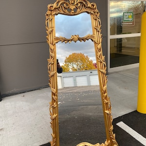 Gold Wall Floor Mirror Italian Vintage Style Handmade Carved Wooden Frame Gold leaf Vertical Victorian Baroque French Design