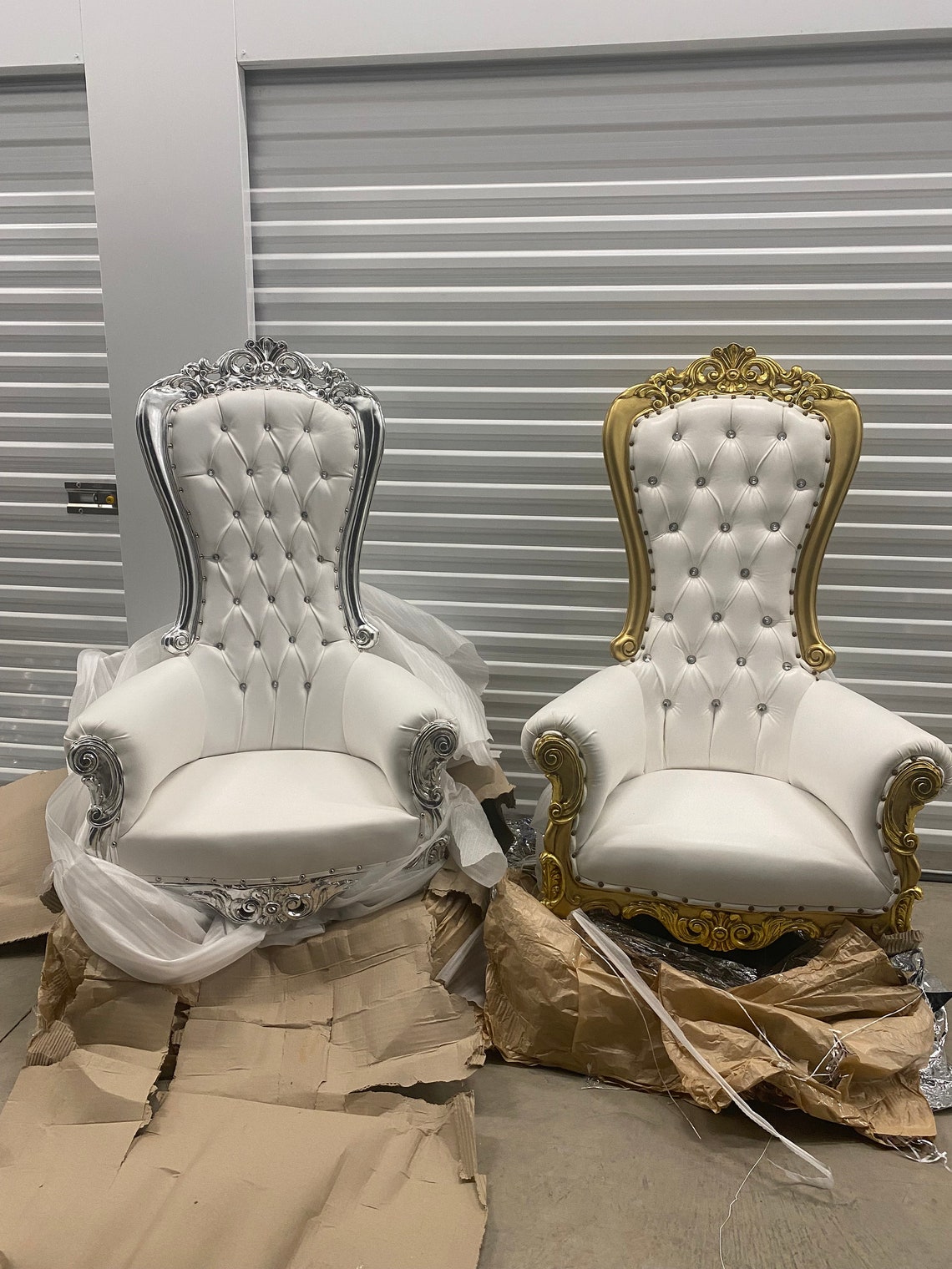 Throne Chair Golden Trim Tufted. Wedding Quinceañera Birthday Party Graduation Sweet 16 Baby