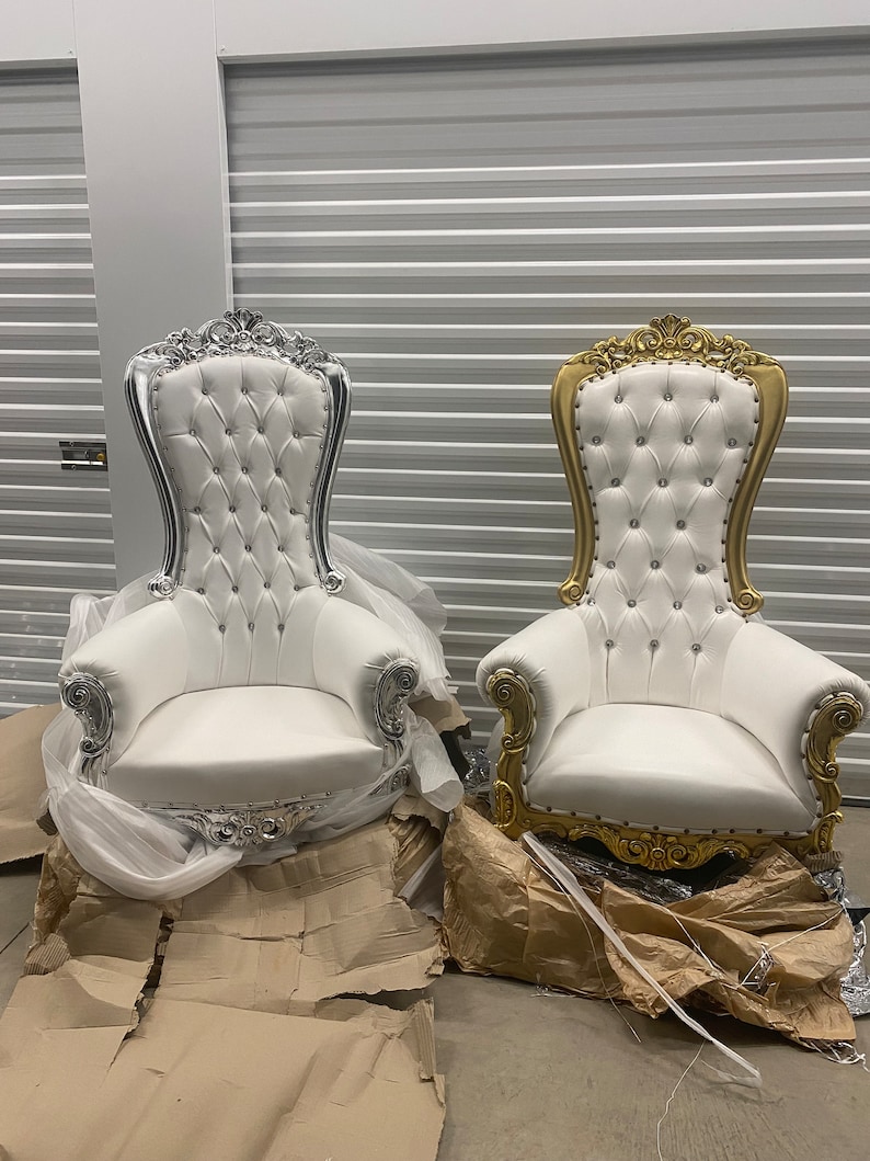 Throne Chair Golden Trim Tufted. Wedding Quinceañera Birthday Etsy
