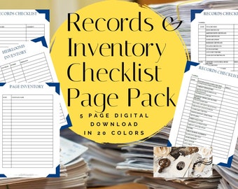 Records & Inventory Checklist Page Pack - Printable (Digital Download) Family History Pages Templates