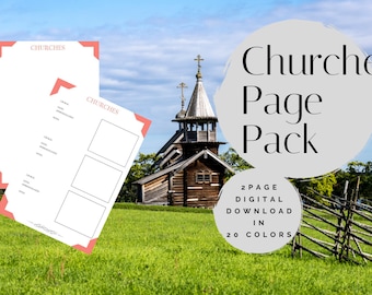 Churches Page Pack - Printable (Digital Download) Family History Pages Templates