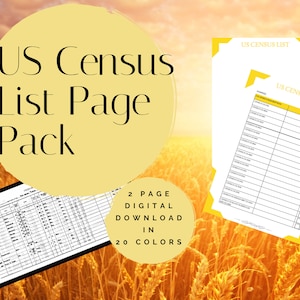 US Census List Page Pack - Printable (Digital Download) Family History Pages Templates