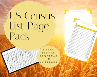 US Census List Page Pack - Printable (Digital Download) Family History Pages Templates