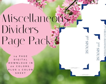 Miscellaneous Dividers Page Pack - Printable (Digital Download) Family History Pages