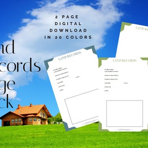 Land Records Page Pack - Printable (Digital Download) Family History Pages Templates
